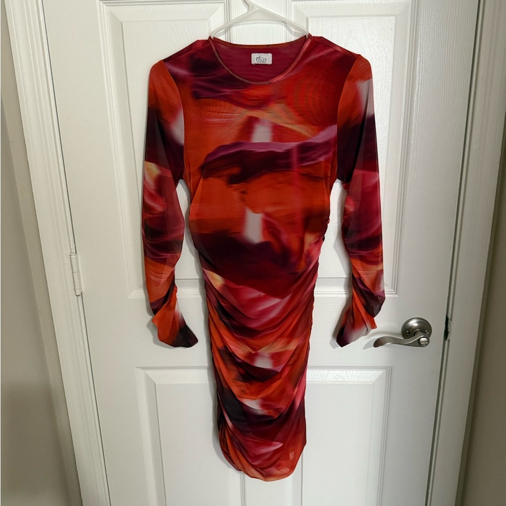 Oh Polly Red and Orange Long Sleeve Dress
